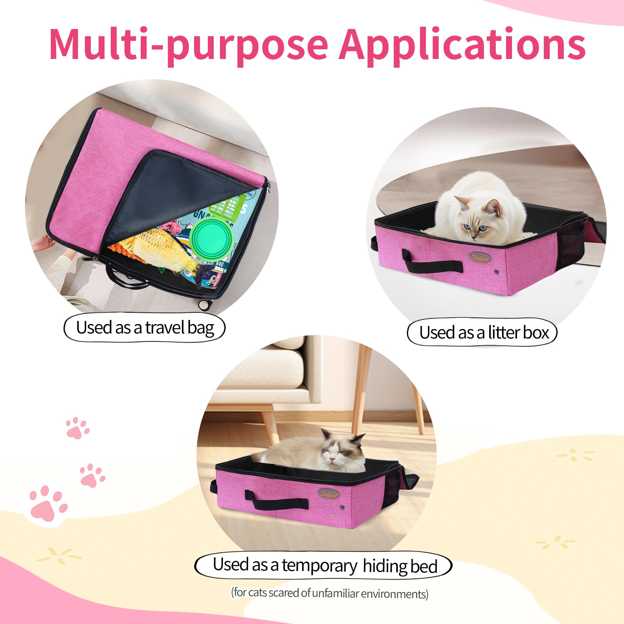 Deblue litter box sealed zipper and side pocket help control spills and keep essentials