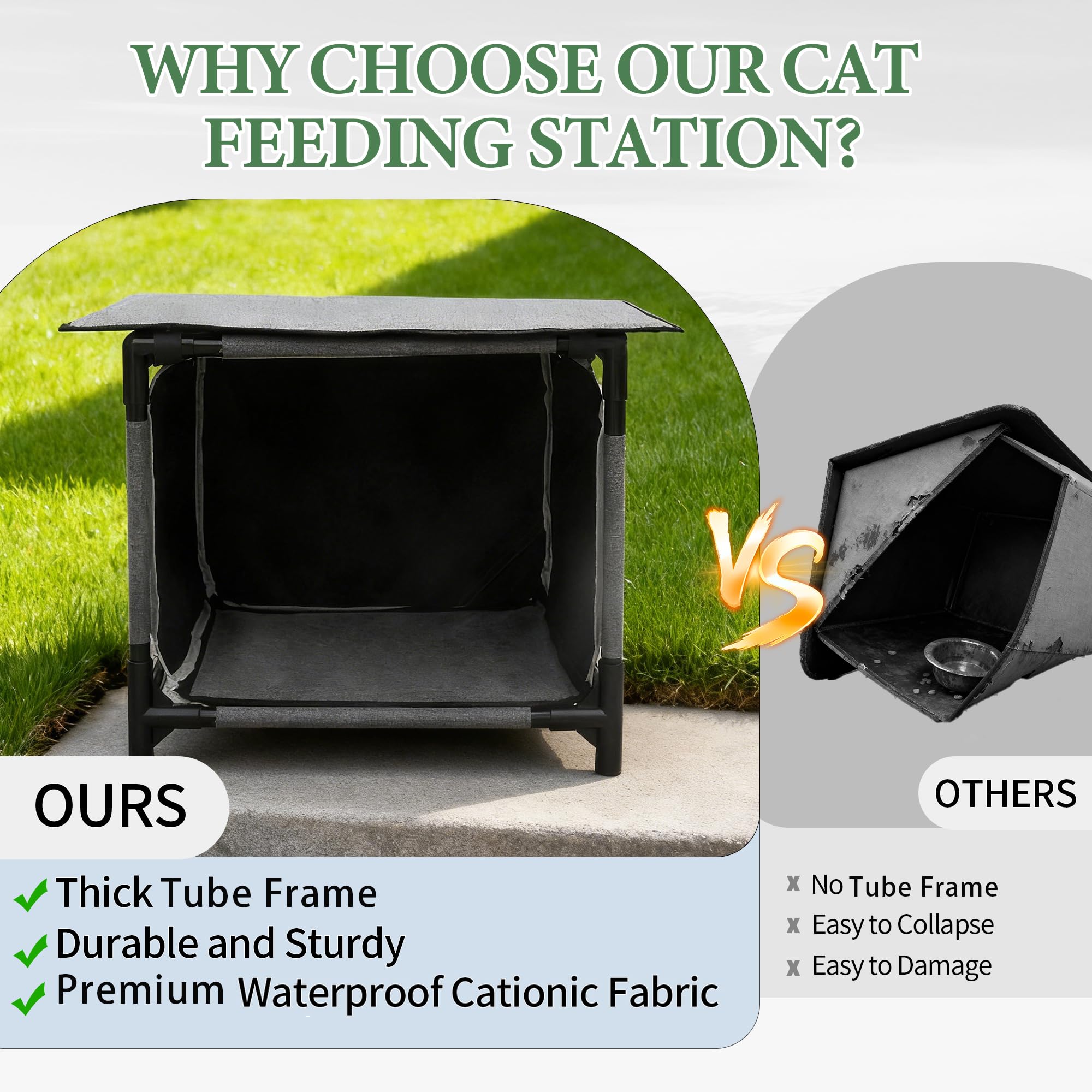 Deblue outdoor feeding station side panel highlighting sturdy frame for windy days