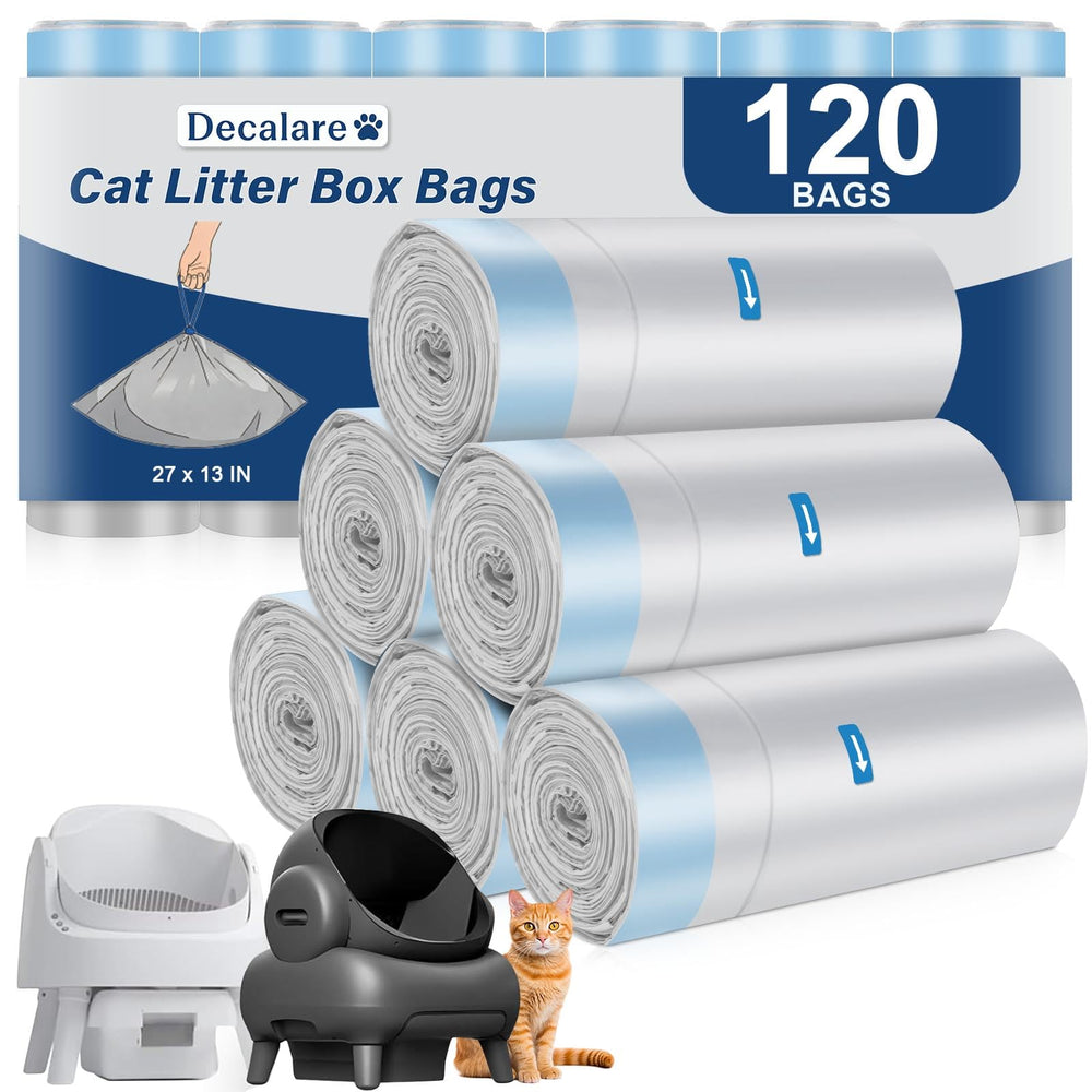 Decalare 120-count cat litter bags pack for NeakM1 and Petpiv boxes, leak-proof disposal.