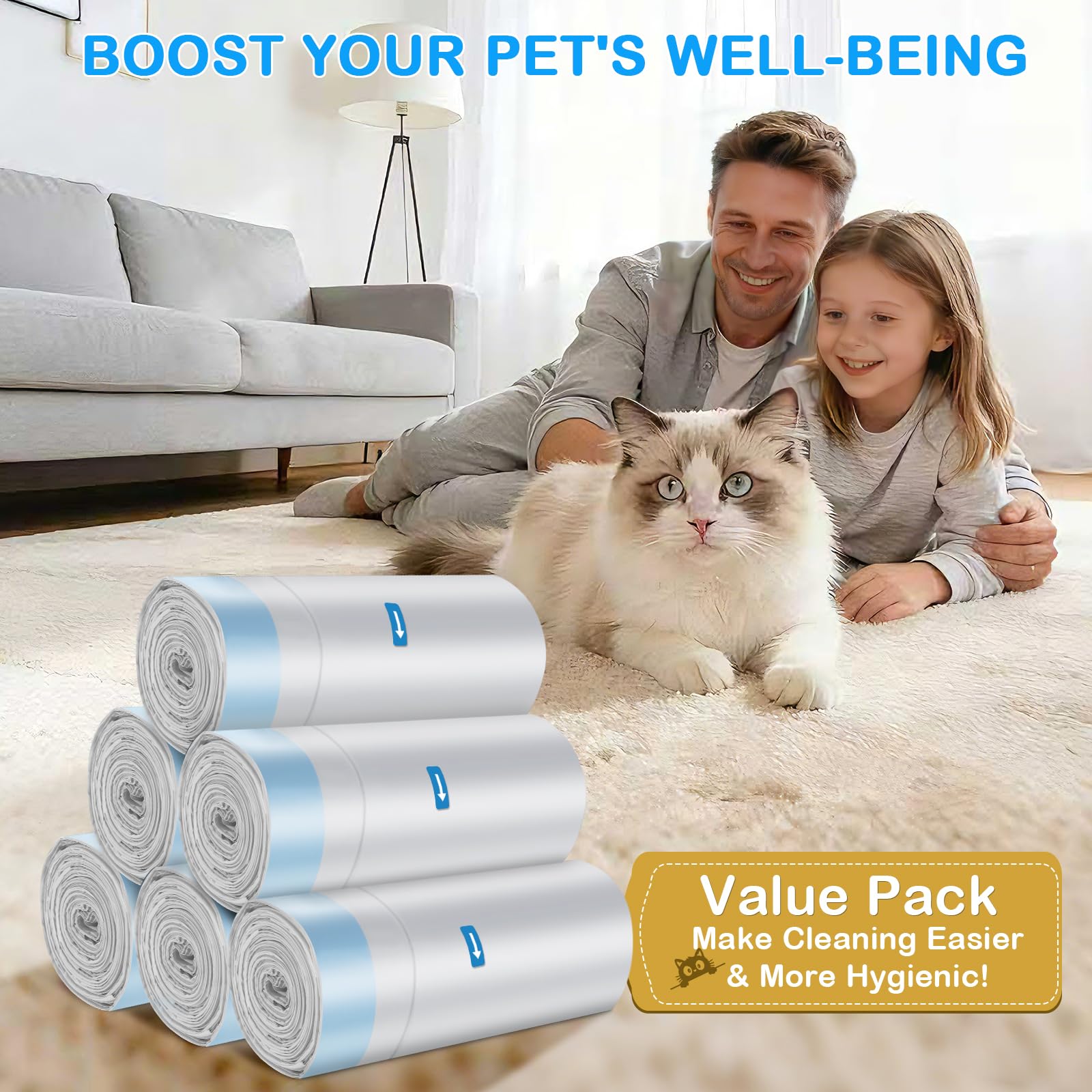 Decalare large-capacity bags reduce changes and keep litter area fresh.