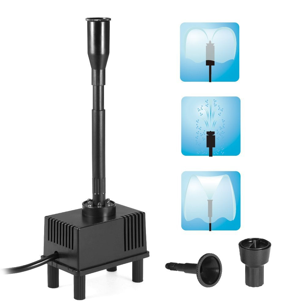 Decdeal fountain pump with LED lights illuminating water features at night