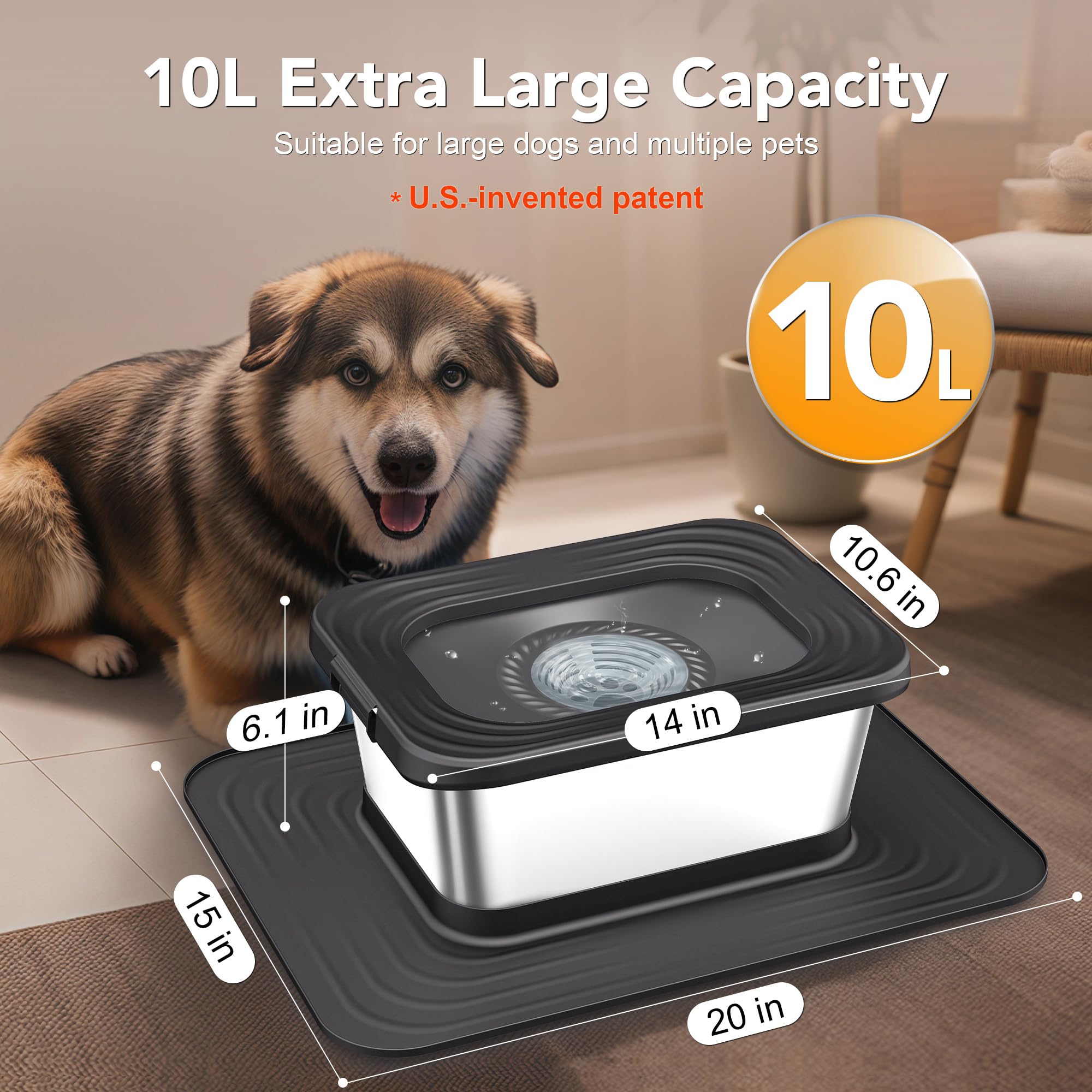 Decflow 10L XXL silicone mat adds stability for large pets.