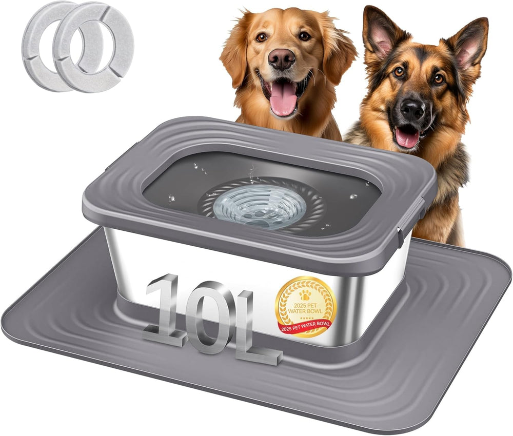 Decflow 10L stainless steel dog bowl for large breeds with ample capacity.