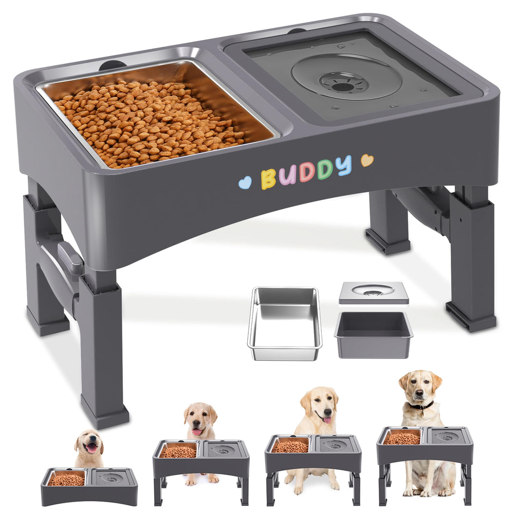 Decflow 2-in-1 elevated dog bowls assembly view for easy setup and use