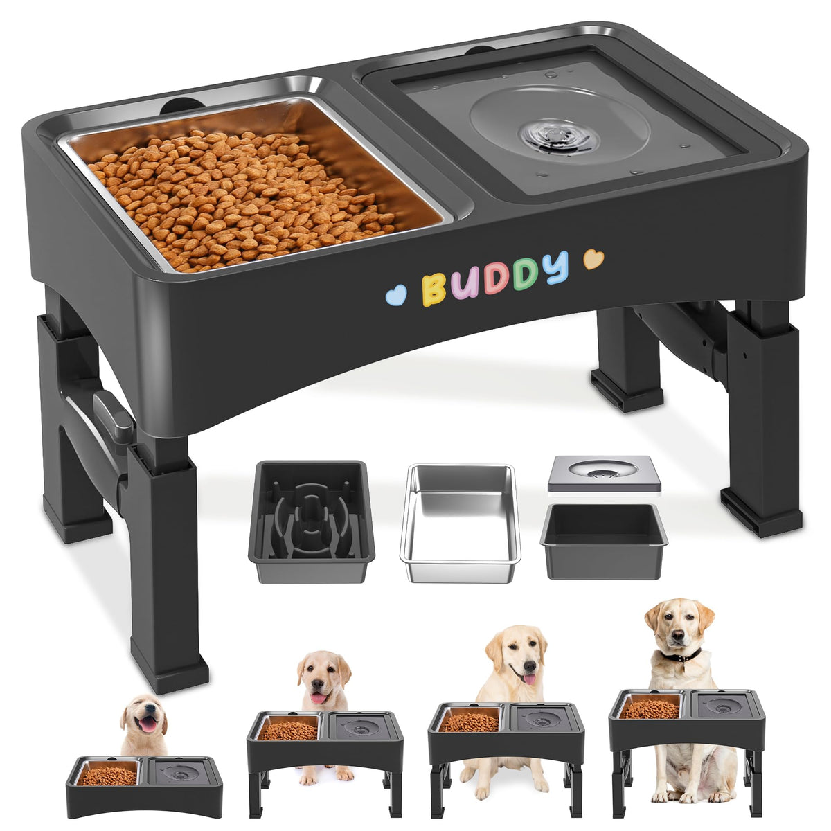 Decflow 3-in-1 elevated bowls assembly supports growing dogs with ergonomic feeding.
