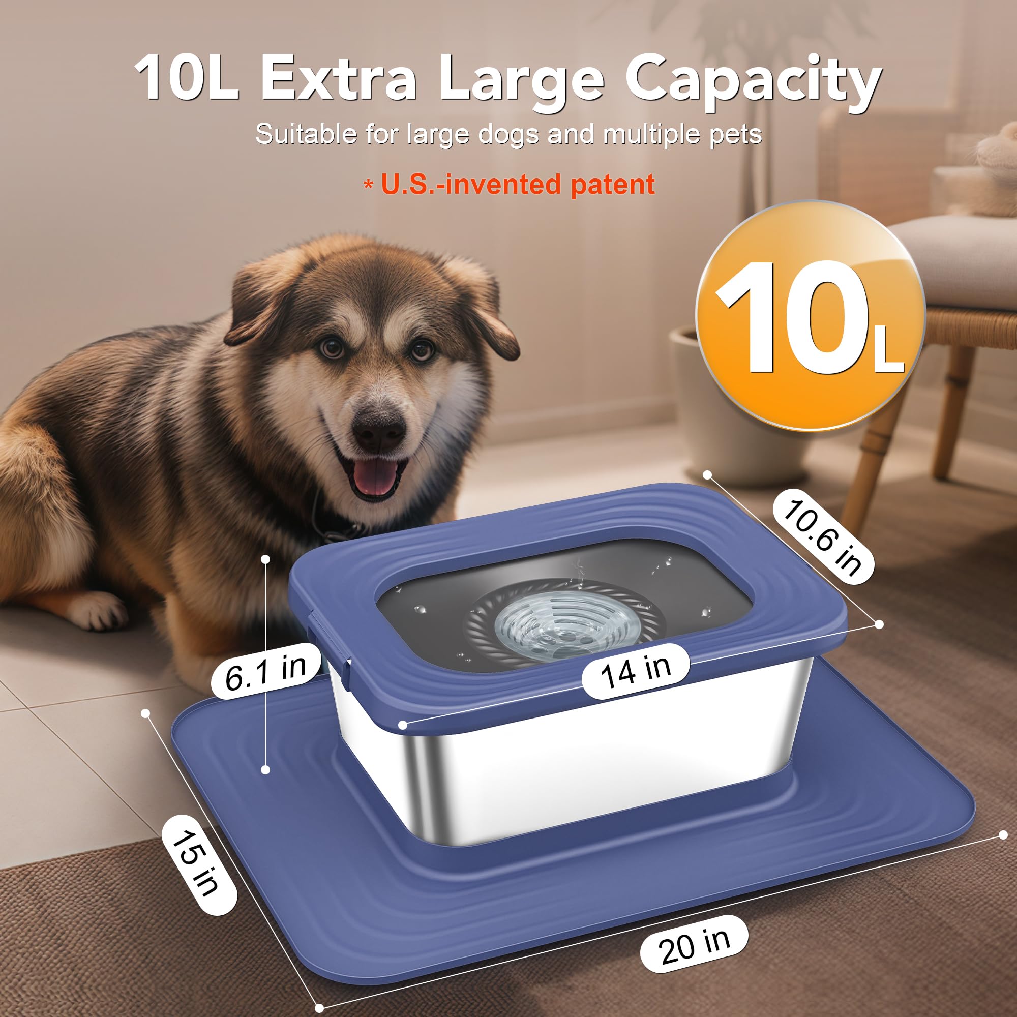 Decflow no-spill slow-drinking bowl helps keep mats and noses dry.