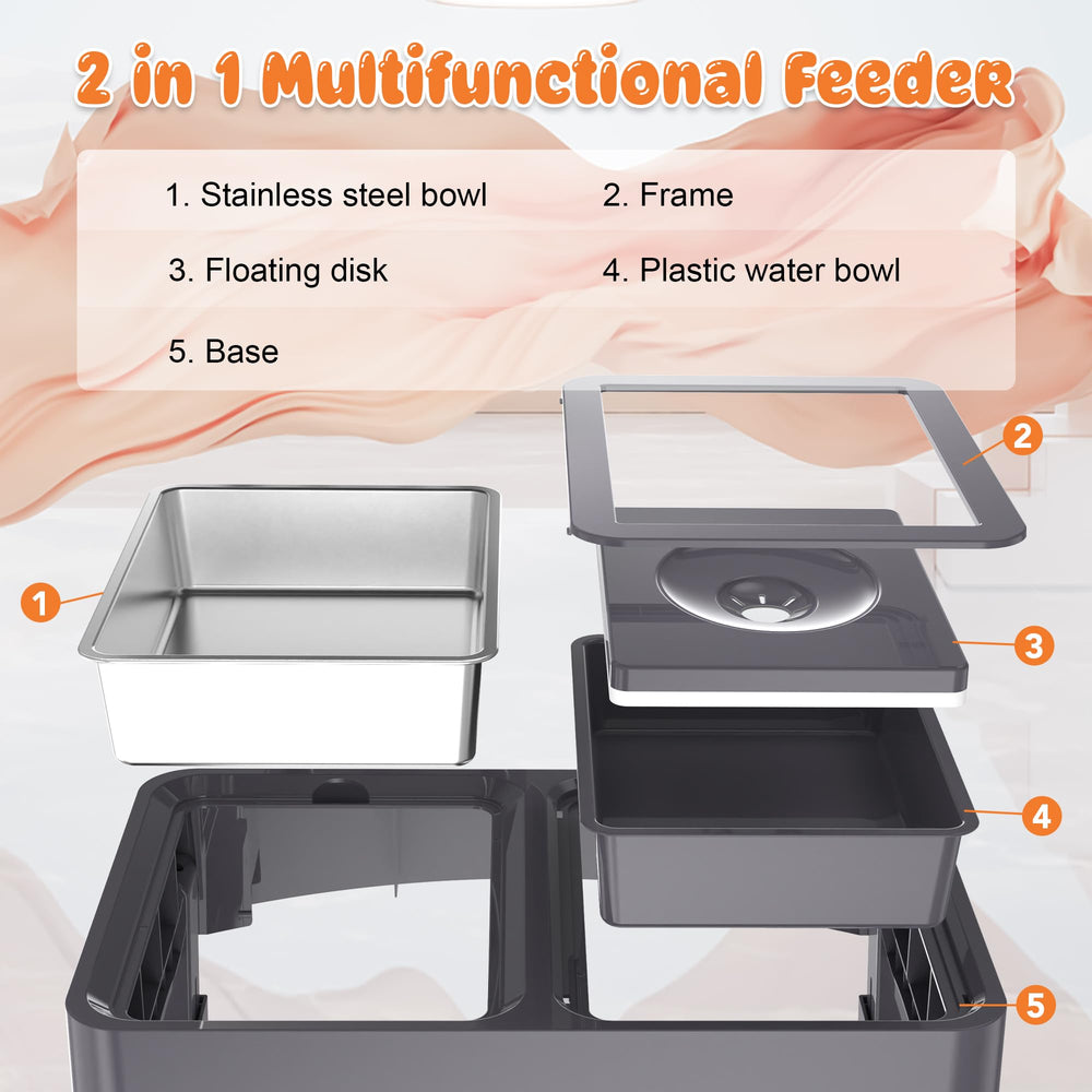 Decflow plastic water bowl demonstrates spill-proof design for cleaner floors
