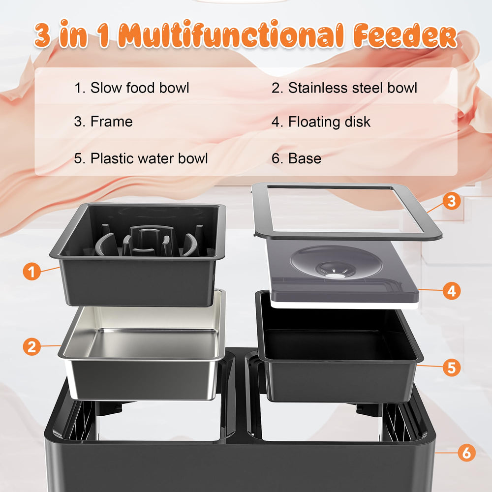 Decflow splash-proof water bowl helps prevent spills and mess.