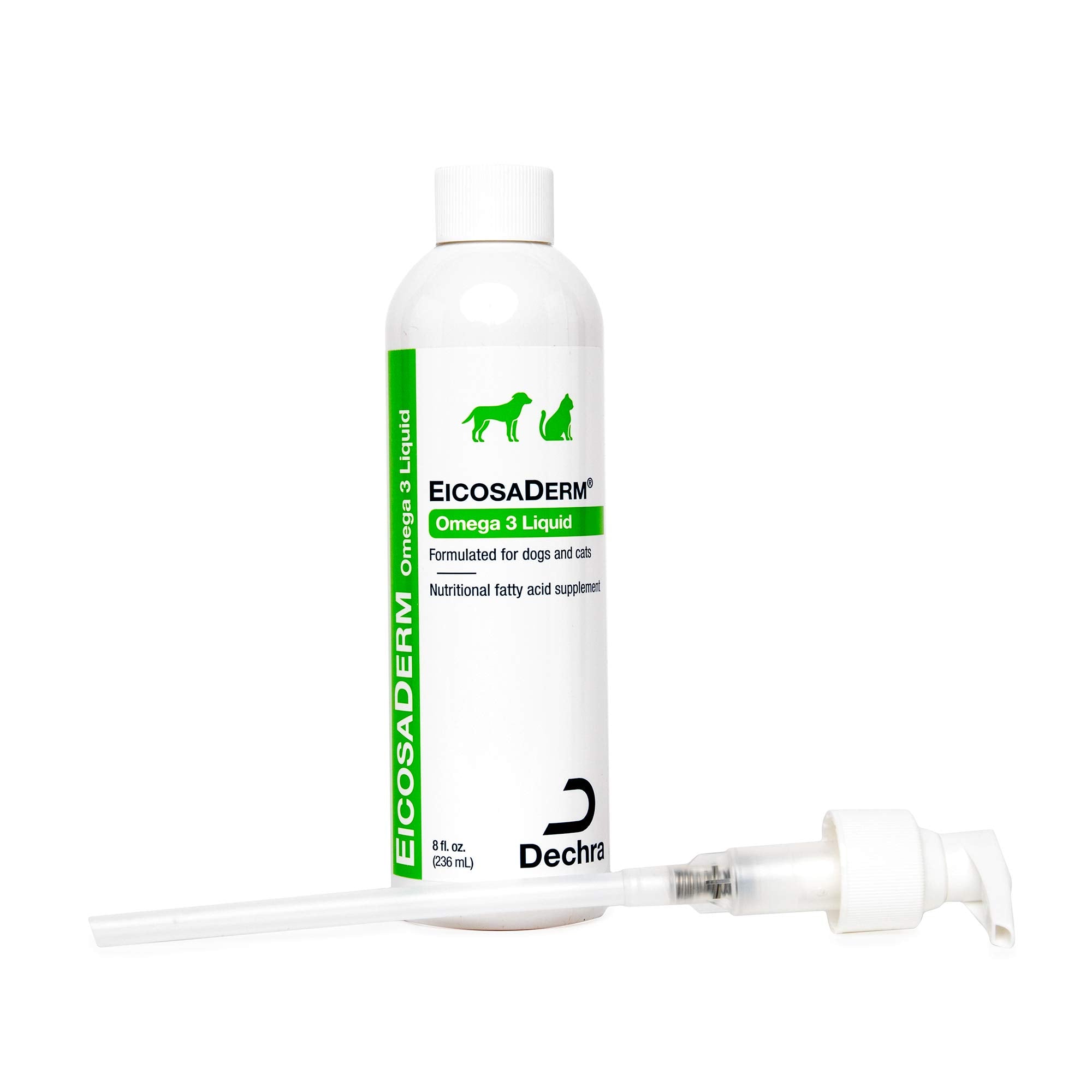 Dechra EicosaDerm label shows EPA/DHA details for pet wellness