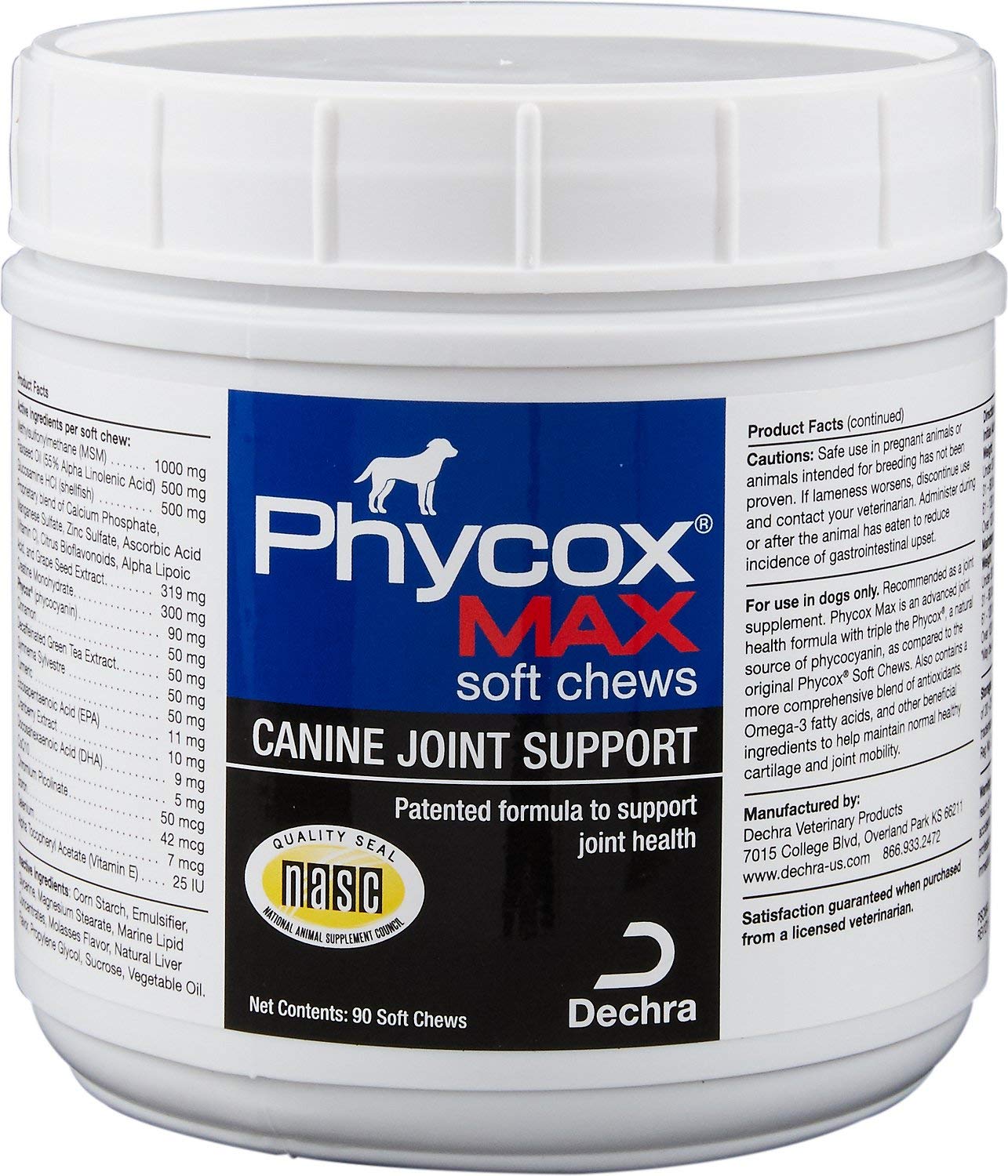 Dechra Phycox MAX soft chews bottle for dogs supporting joints and mobility.