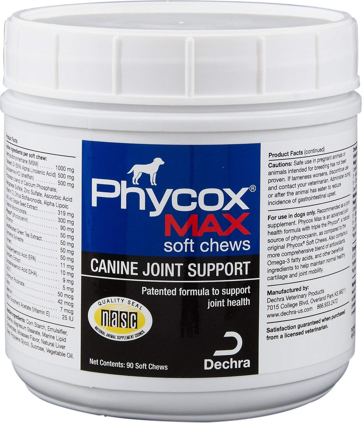 Dechra Phycox MAX soft chews bottle for dogs supporting joints and mobility.