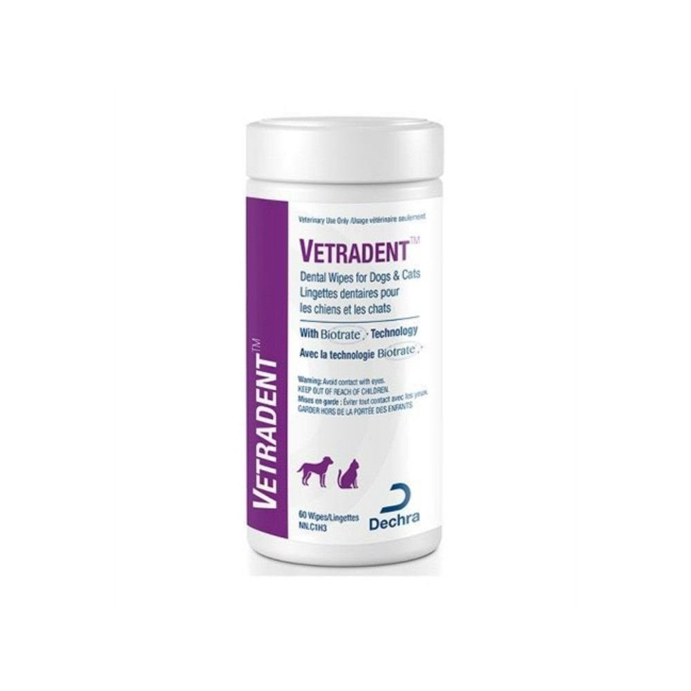 Dechra Vetradent wipes applied to a dog's teeth and gums for cleaner breath