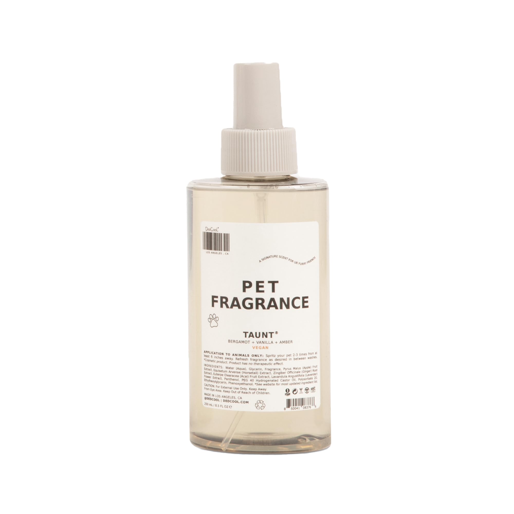 DedCool 01 Taunt bottle close-up showing a luxurious pet fragrance with lasting freshness