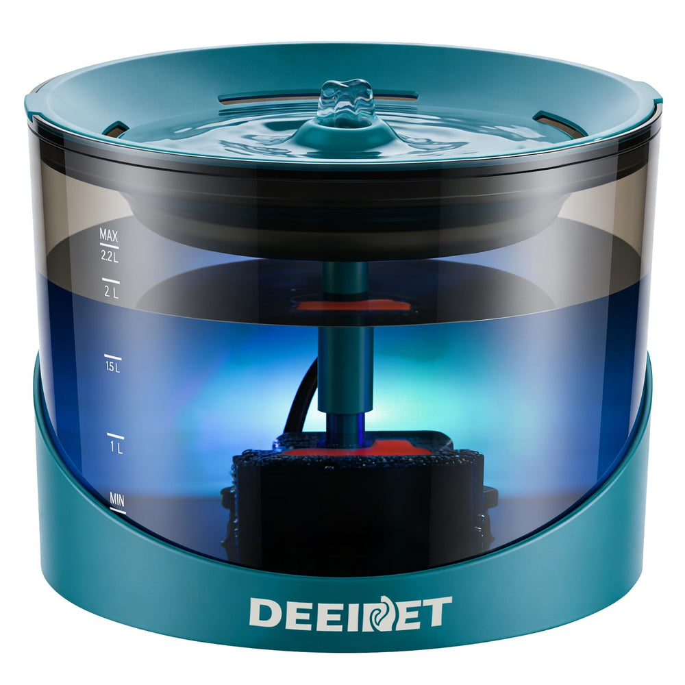 DEEIPET cat water fountain front view showing modern design and large capacity.