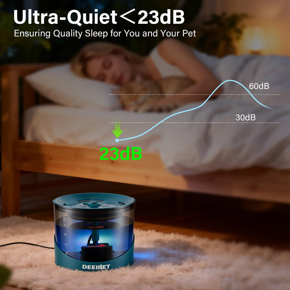 DEEIPET ultra-quiet pump with ceramic rotor ensures smooth operation.