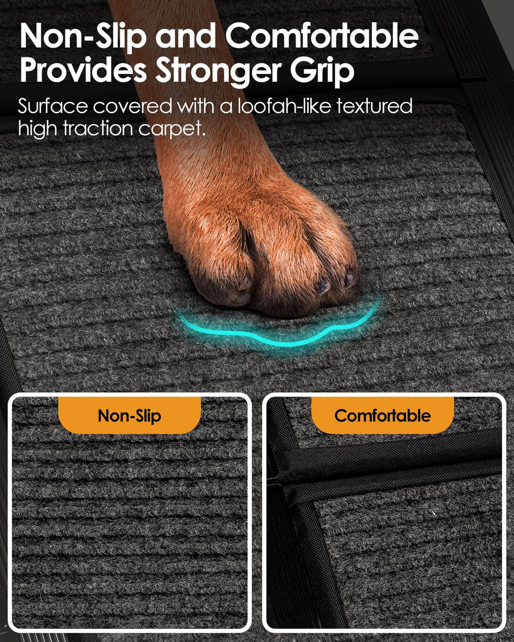 Textured non-slip surface on Deekuiwi dog ramp
