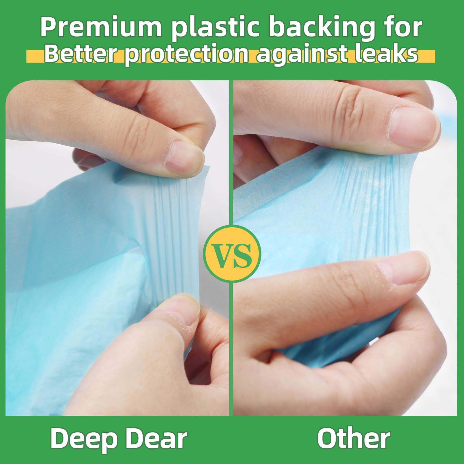 DEEP DEAR dog pads 30x36 cross-section reveals six-layer absorbent design.