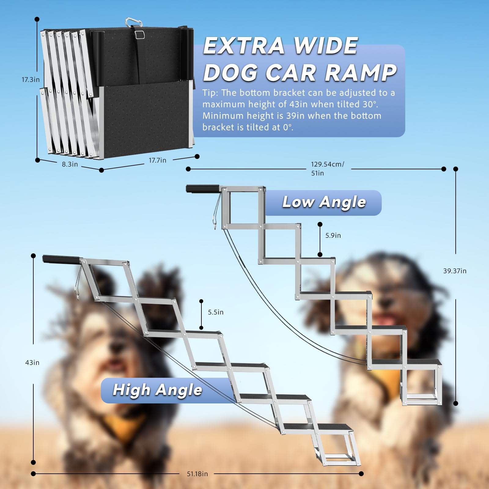 DeerGym folded 6-step dog stairs compact for easy transport.