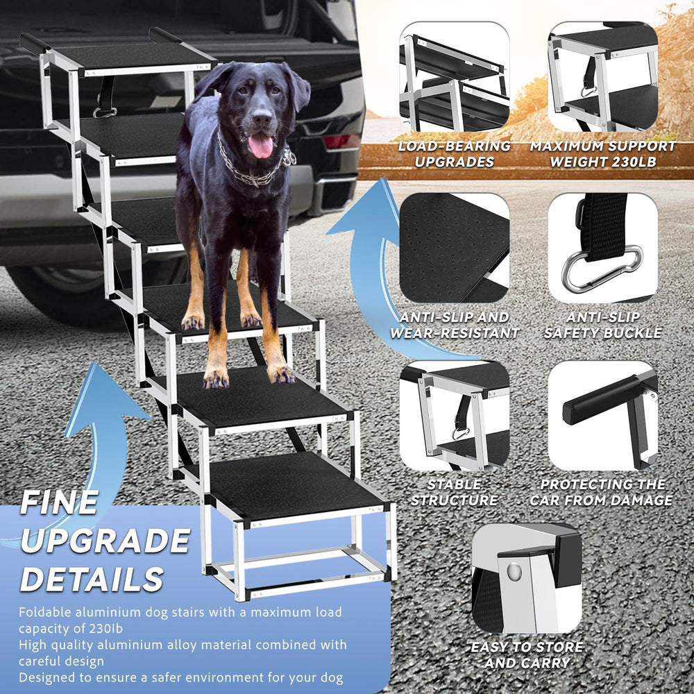 DeerGym non-slip surface 6-step stairs improves grip for pets.