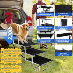 DeerGym extra-wide 18.7-inch steps help tall dogs reach trucks safely.