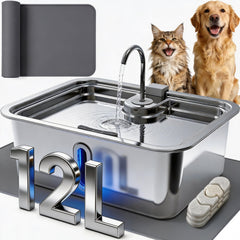 DeftPet 12L dog water fountain with clear tank for easy hydration checks.