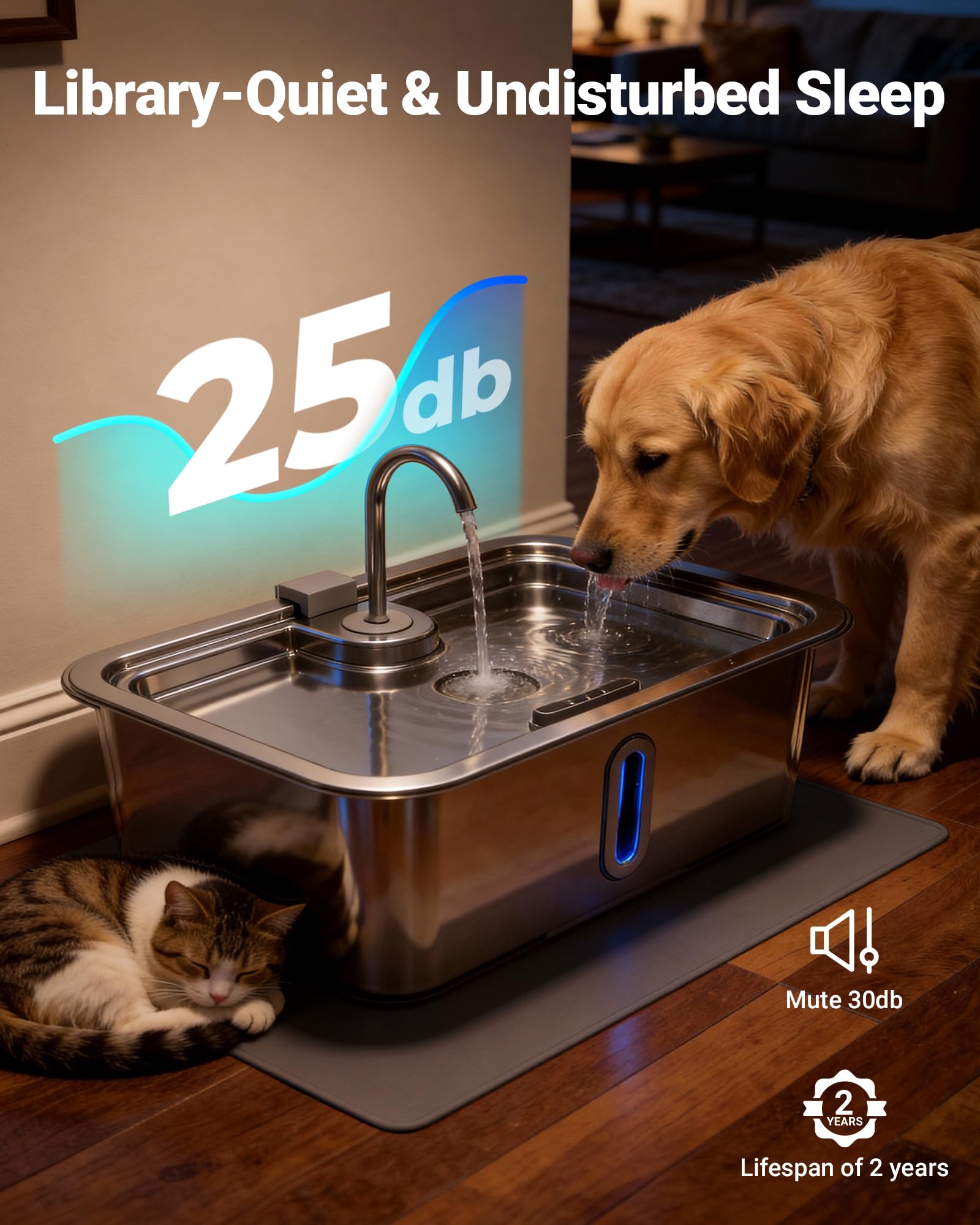 DeftPet alert light signals when water is low.
