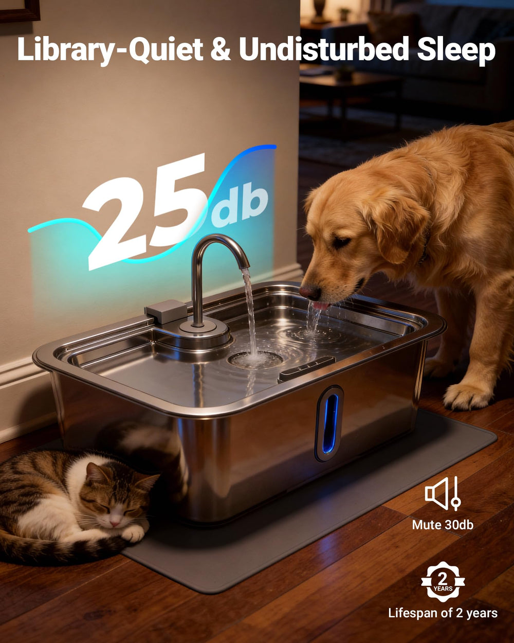 DeftPet alert light signals when water is low.