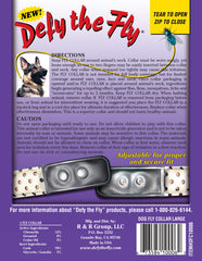 Defy The Fly dog collar adjustable snap-on strap highlights easy fit and secure wear.