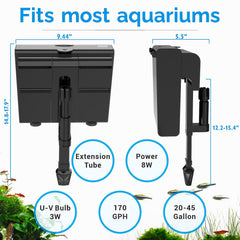 DEGGOX HOB filter with surface skimmer removes surface oils for cleaner water surface
