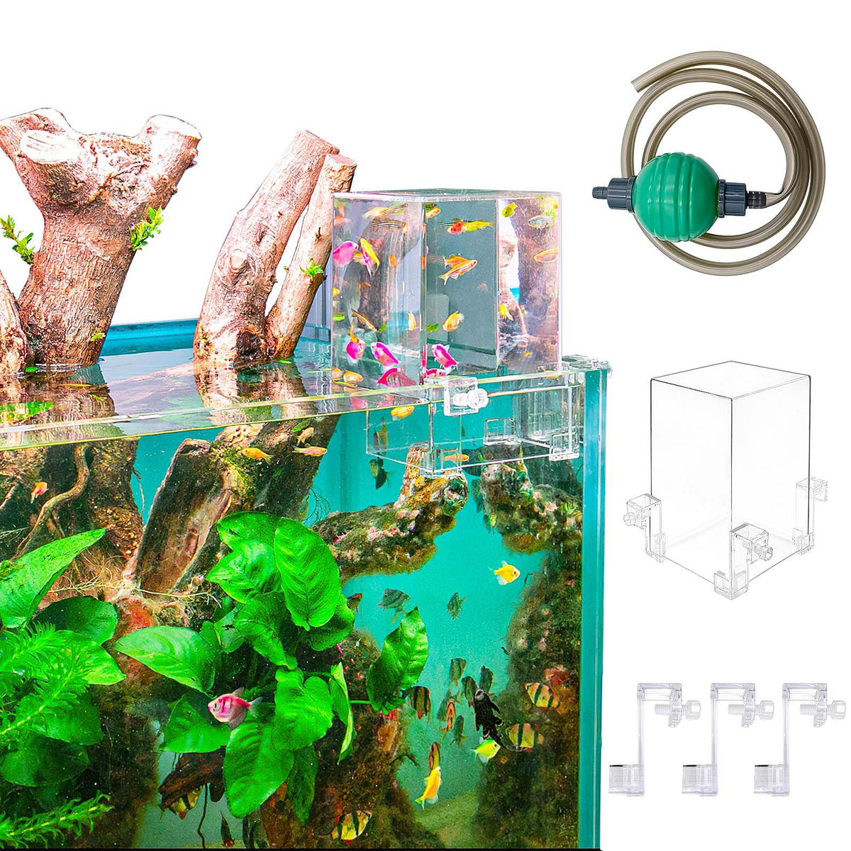 DEGGOX vacuum suspended fish tank with floating tower for enhanced display and space efficiency