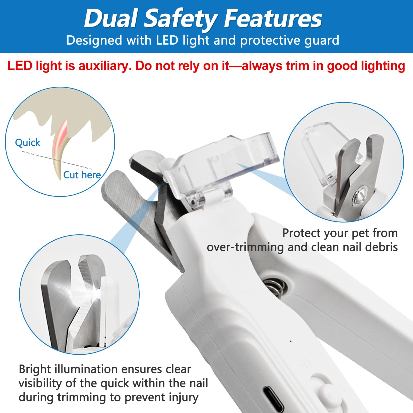 Deisunpet LED visibility enhances accurate trimming of small nails.