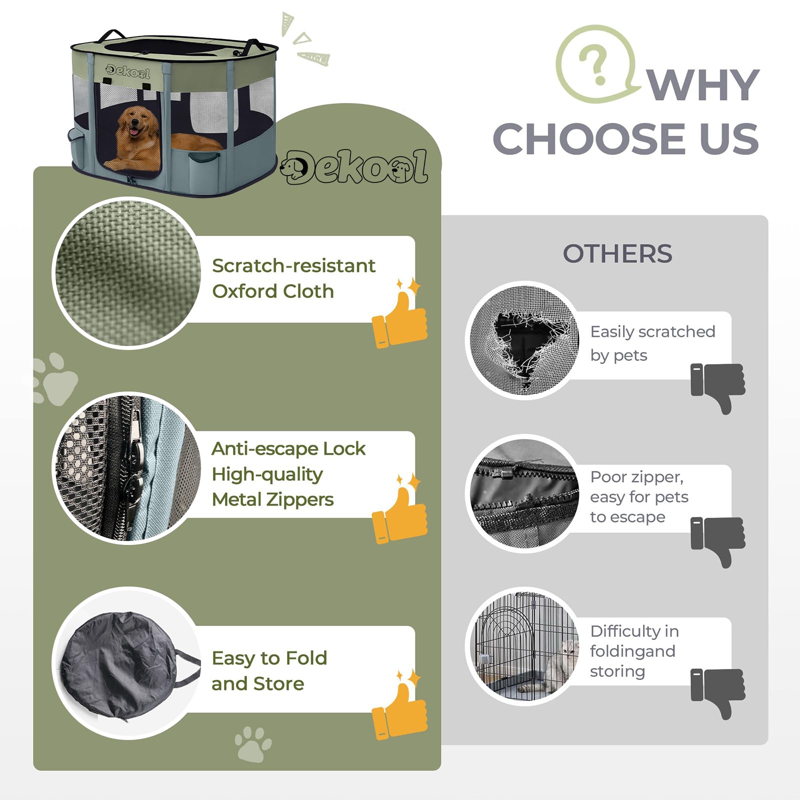 Dekool foldable playpen indoors or outdoors for versatile use.