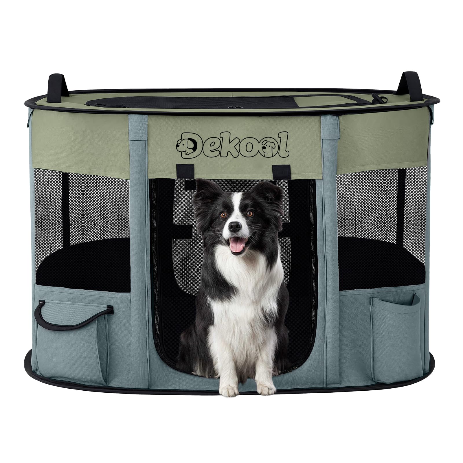 Dekool foldable playpen open for quick setup and secure play.