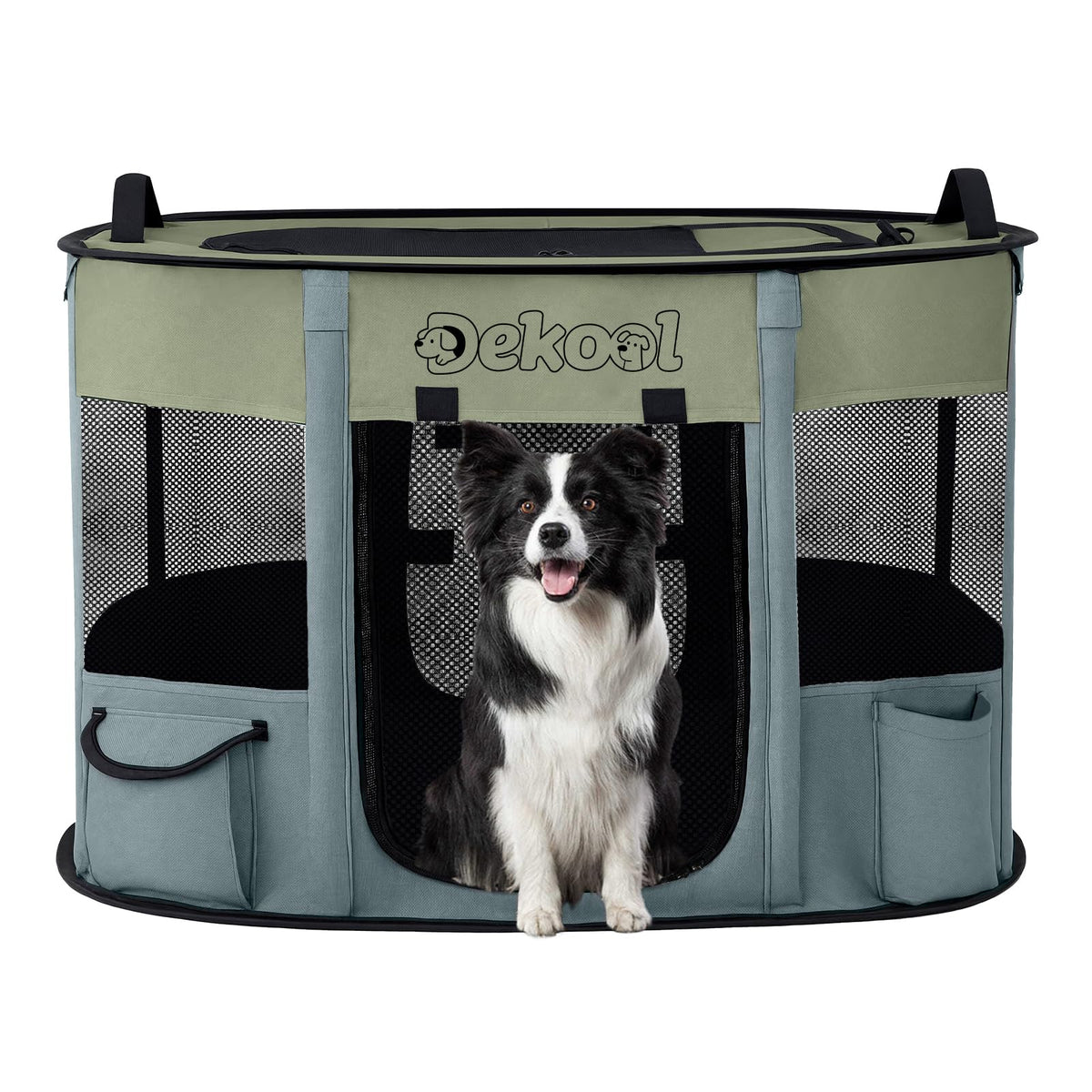 Dekool foldable playpen open for quick setup and secure play.