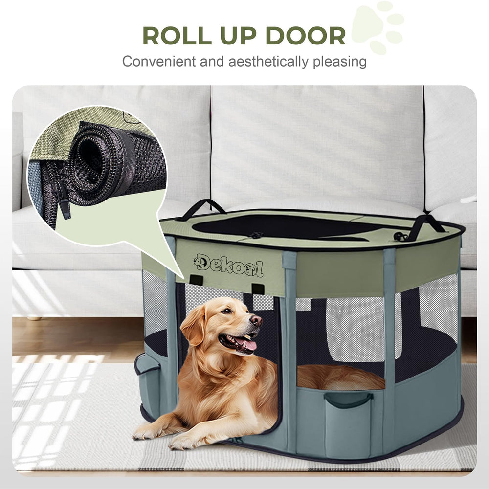 Dekool foldable playpen waterproof fabric to resist spills.
