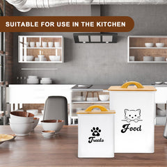 Dekosilave small cat food canister with airtight lid keeps treats fresh on the kitchen counter.