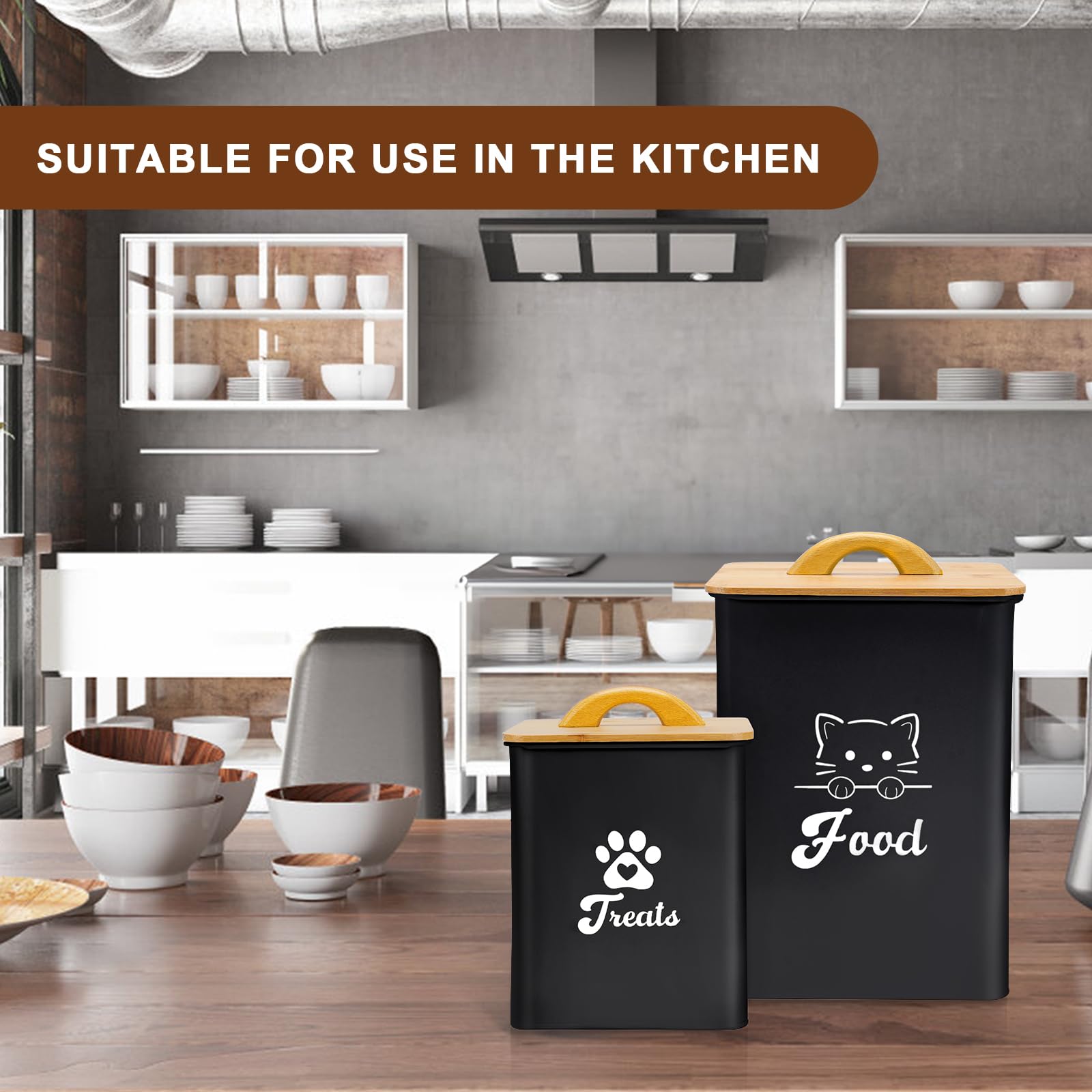 Dekosilave small cat food storage container with scoop keeps snacks handy.