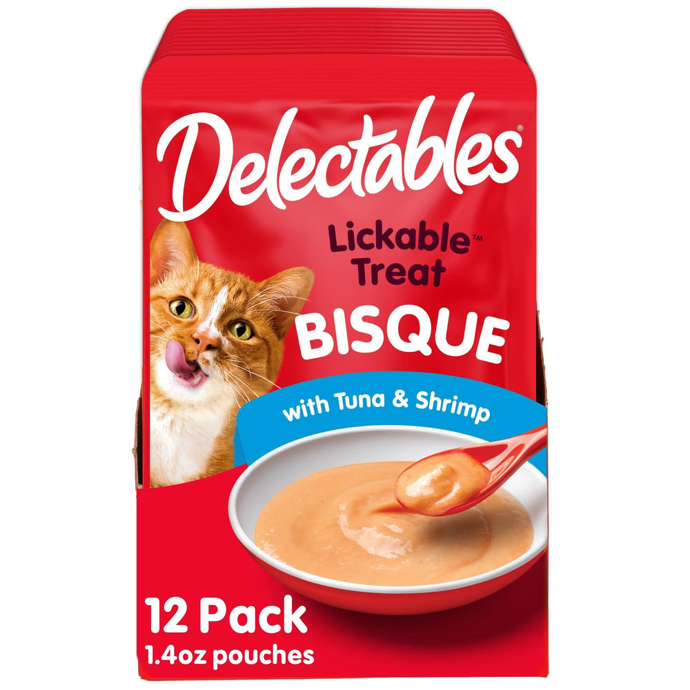 Delectables Bisque Tuna-Shrimp pouch with silky texture for easy licking