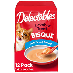 Delectables Bisque Tuna-Shrimp pouch with silky texture for easy licking