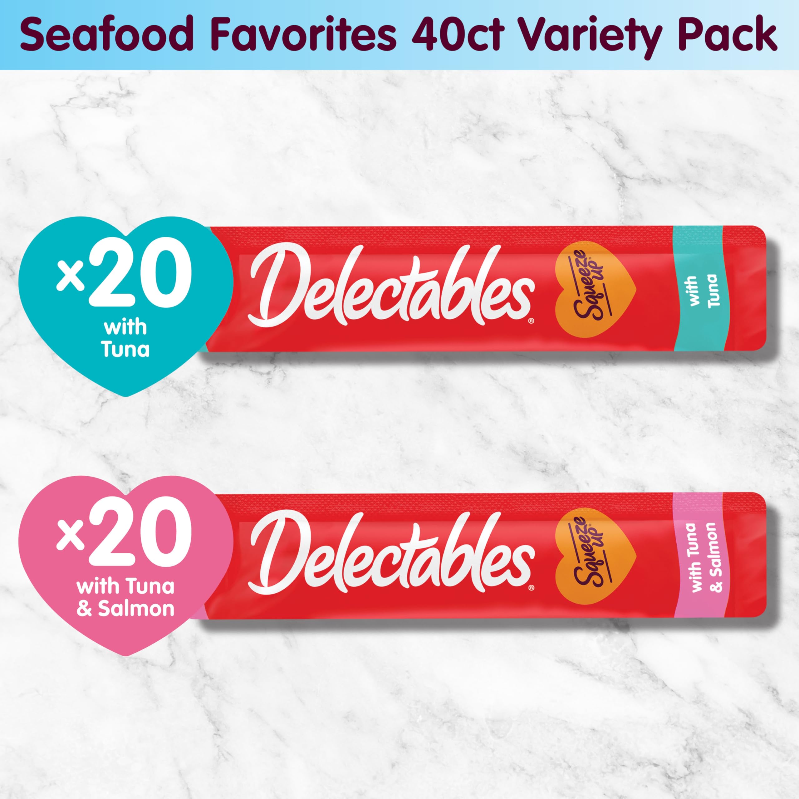Delectables Grain-free no fillers and no preservatives packaging close-up.