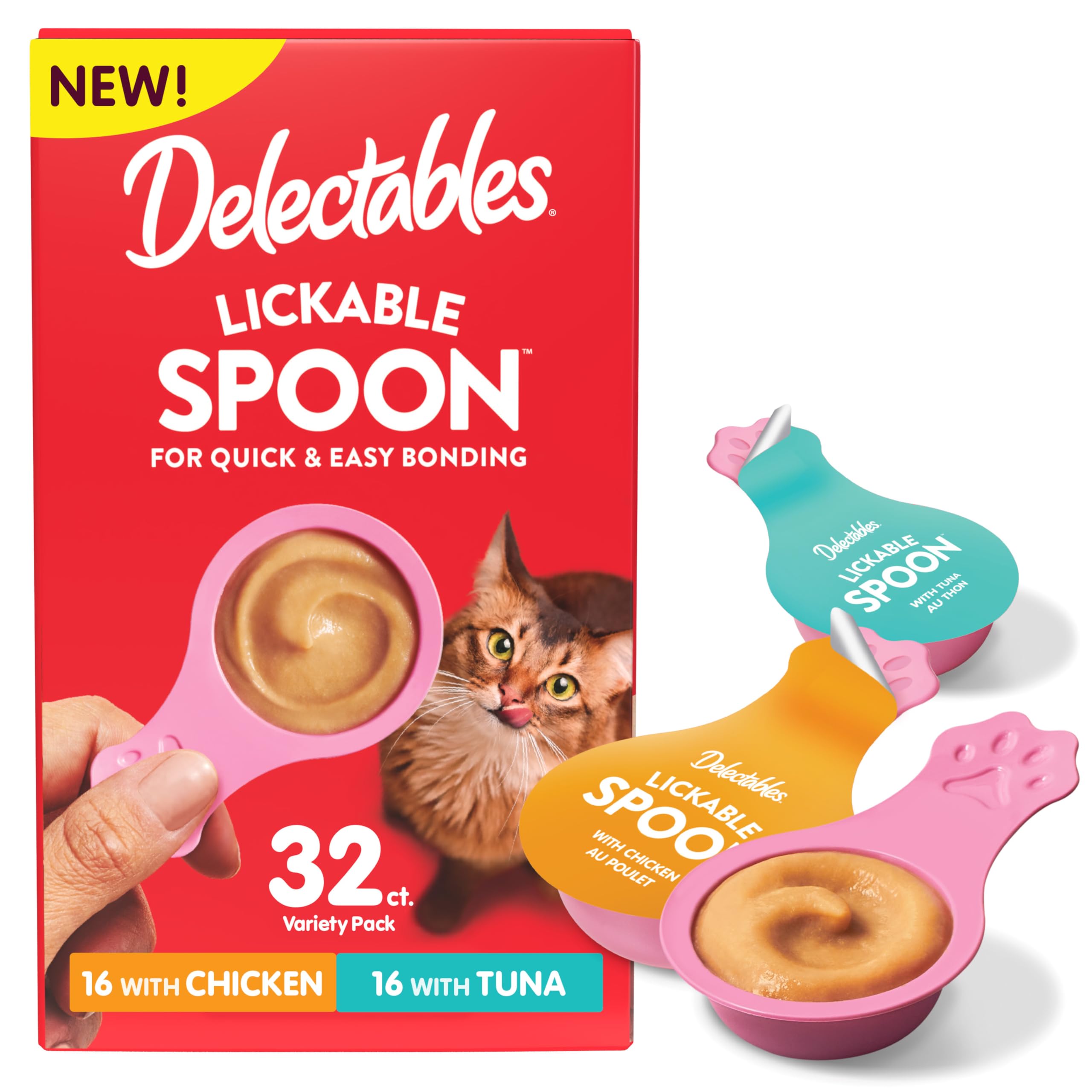 Delectables Lickable Spoon handheld cat treats for mess-free bonding.