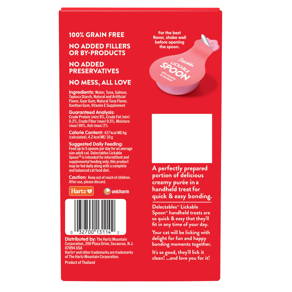 Delectables Lickable Spoon real salmon quality conveys premium flavor for felines.