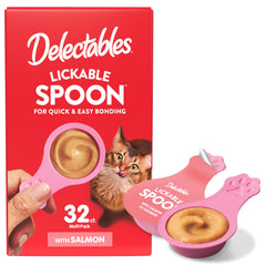 Delectables Lickable Spoon salmon cream close-up highlights real salmon texture for cats.