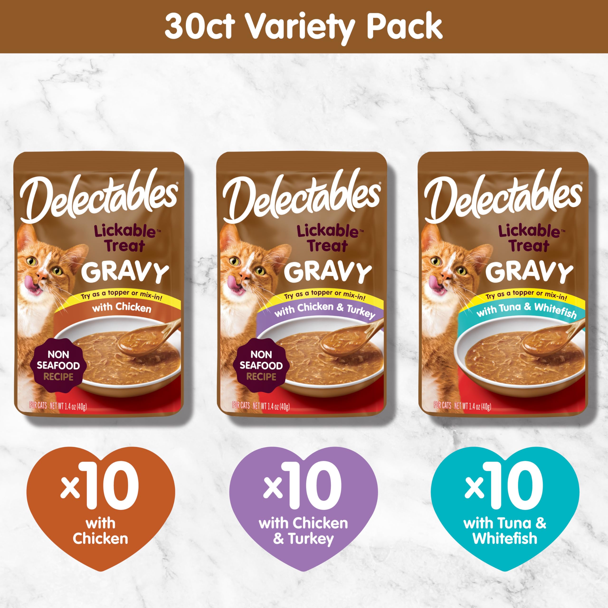 Delectables gravy served on a spoon invites quick cat treats