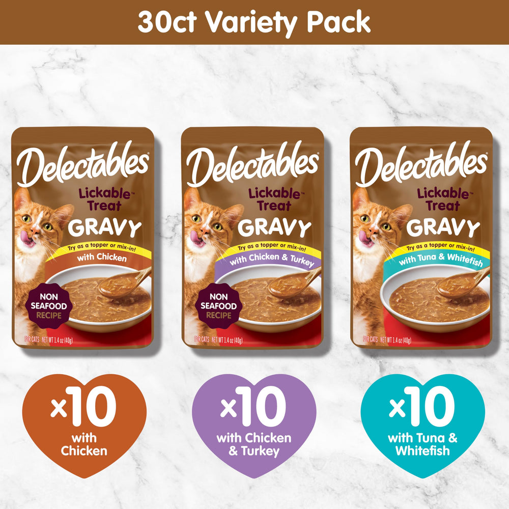 Delectables gravy served on a spoon invites quick cat treats