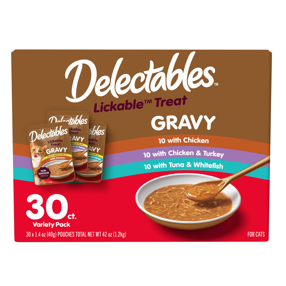 Delectables lickable gravy with tuna and whitefish for hydration and flavor