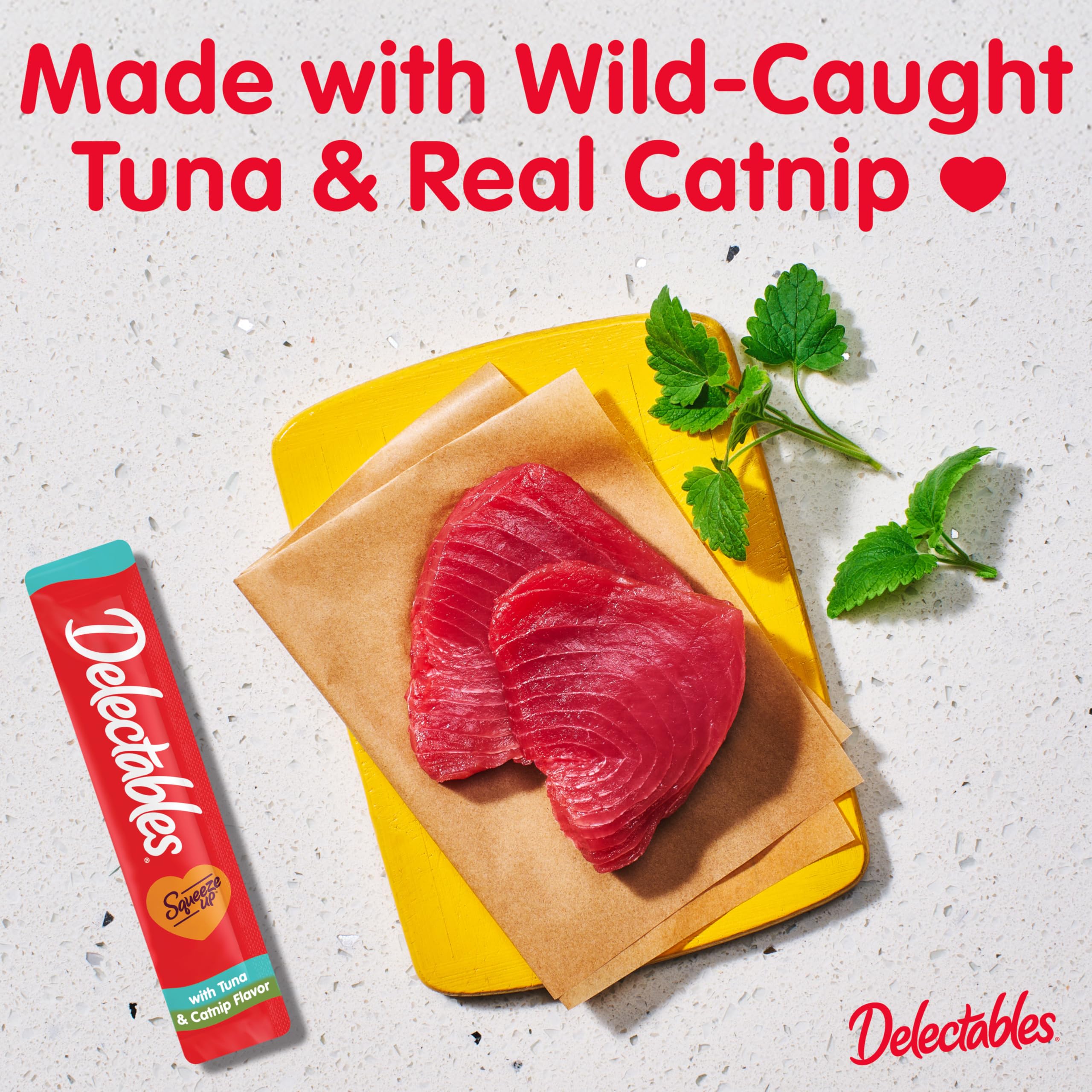 Delectables Squeeze Up creamy tuna puree texture with real catnip