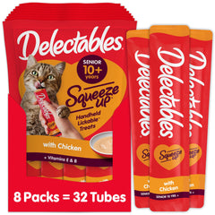 Delectables Squeeze Up senior chicken tube closeup shows creamy texture ideal for soft treats