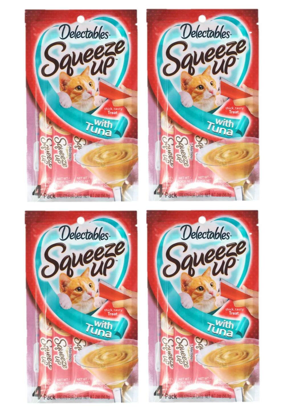 Delectables Squeeze Up Hartz Tuna cat treats packaging shows resealable tubes for easy serving
