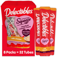 Delectables Squeeze Up kitten puree tube closeup showing creamy texture for kittens